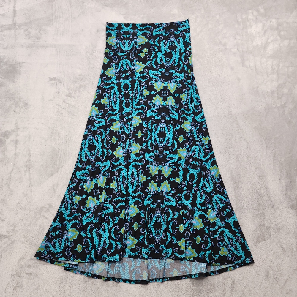 LuLaRoe Skirt Womens S Blue Floral Maxi A-Line Pull On Stretch Jersey Casual